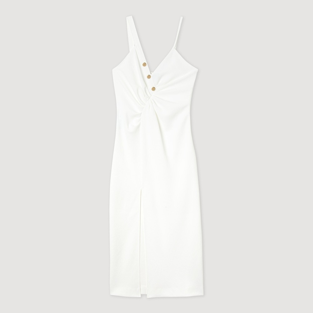 SANDRO Piqué Midi Dress - Off-White